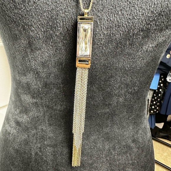 Fashion necklace - mixed metal with clear stone - Picture 2 of 4